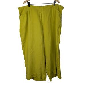 NWOT J. Jill Lagenlook Boho Easy Linen Wide Leg Crop Pant in Citron